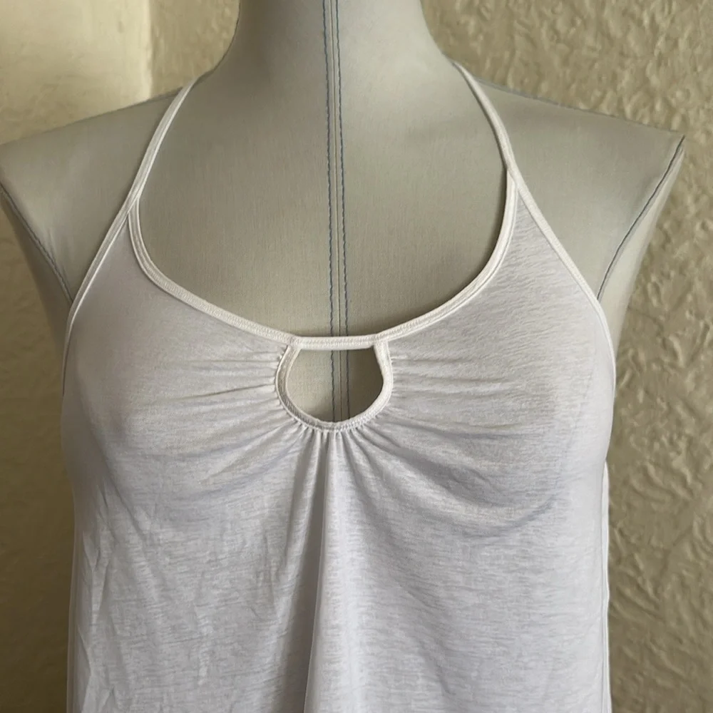 Lululemon Tighten Up Tank Top White Strappy Back Sheer Keyhole 6